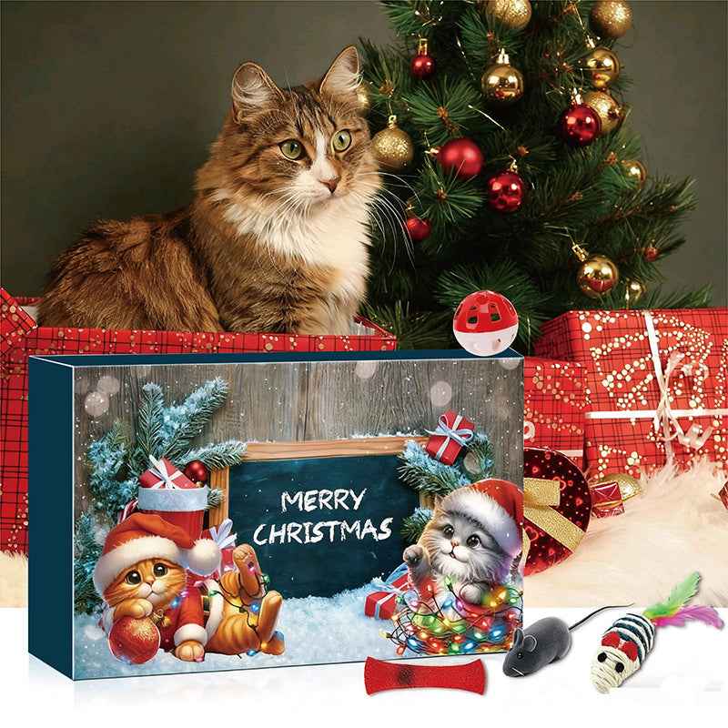 Cat Advent Calendar 2025 Christmas Interactive Toys for Indoor Christmas Gifts Fake Mouse Bell Balls for Cat Lover Gifts
