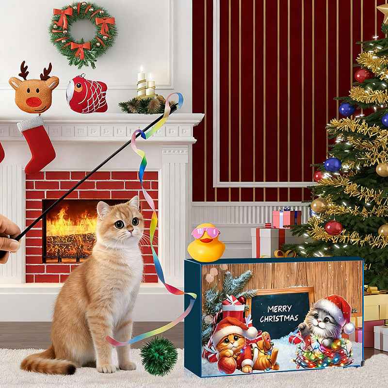 Cat Advent Calendar 2025 Christmas Interactive Toys for Indoor Christmas Gifts Fake Mouse Bell Balls for Cat Lover Gifts