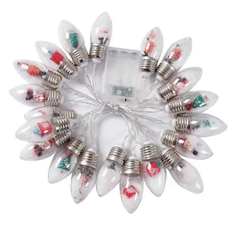 Christmas Vintage Decor String Lights Snow Globe Bulbs with Tree Snow Ornaments for Home Patio Fireplace Xmas Tree Decoration