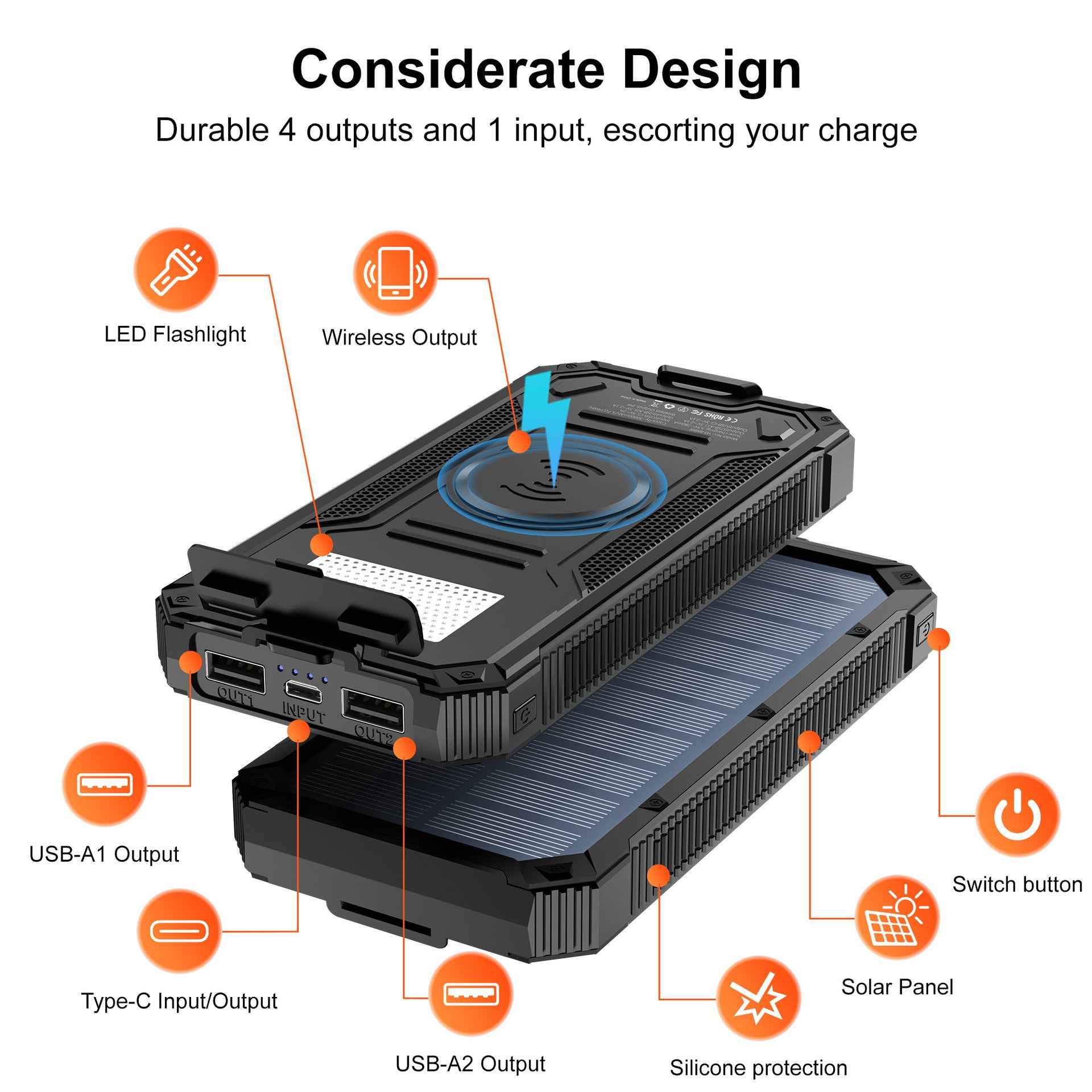 Wireless charging solar power bank