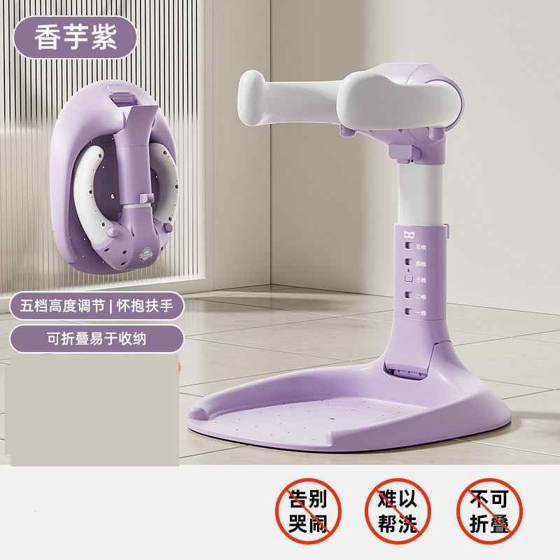 Standing shower stand with foldable baby and toddler bathtub