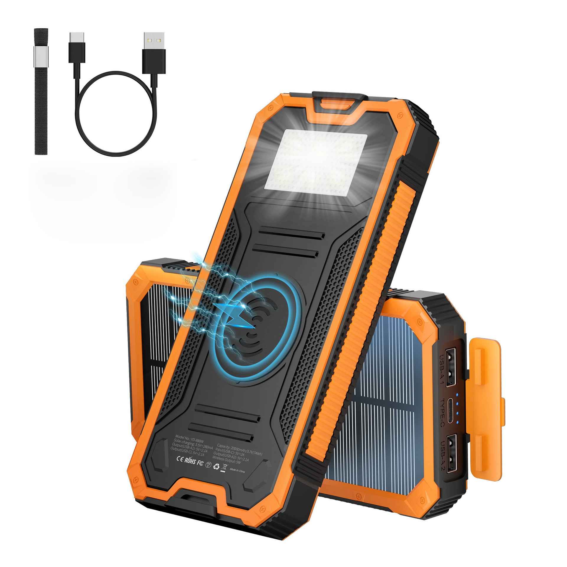 Wireless charging solar power bank