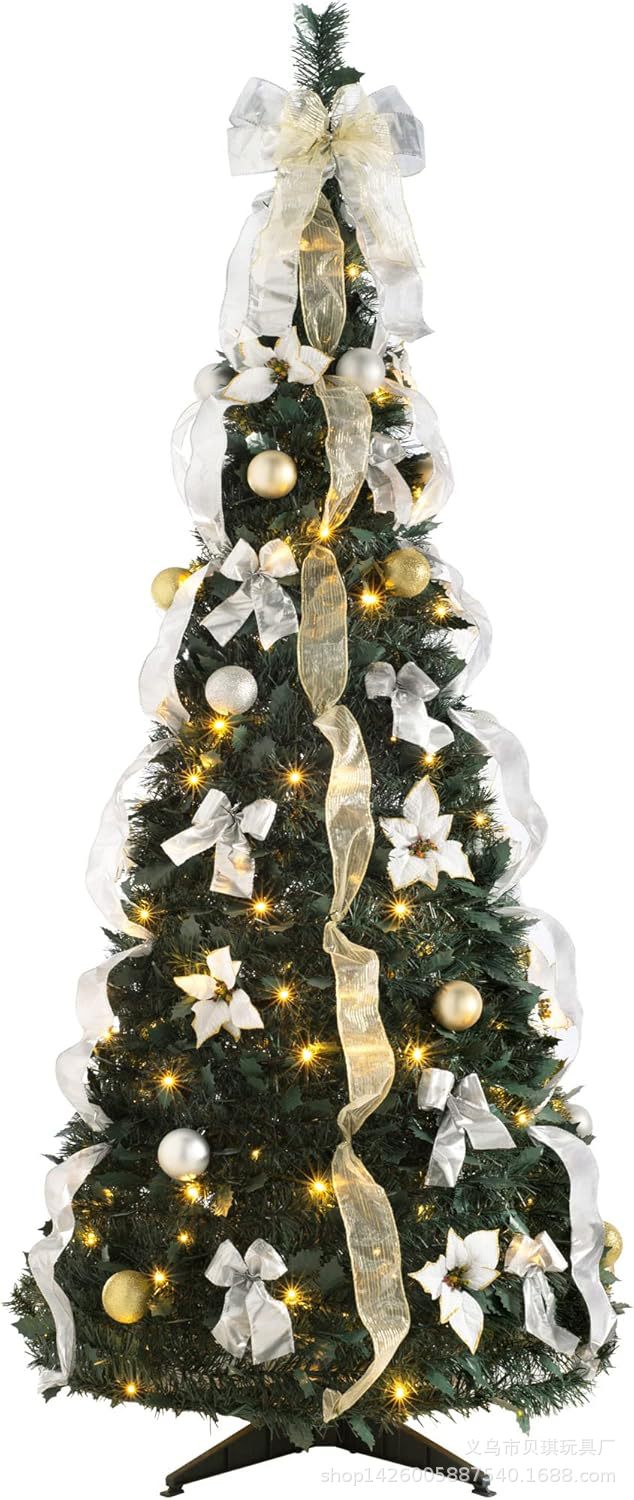 Gold and silver ribbon stretch tree PVC foldable and easy to assemble
